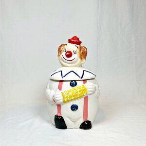 Vintage 1950s Circus Clown w/Corn Ceramic Cookie Jar~Japan~